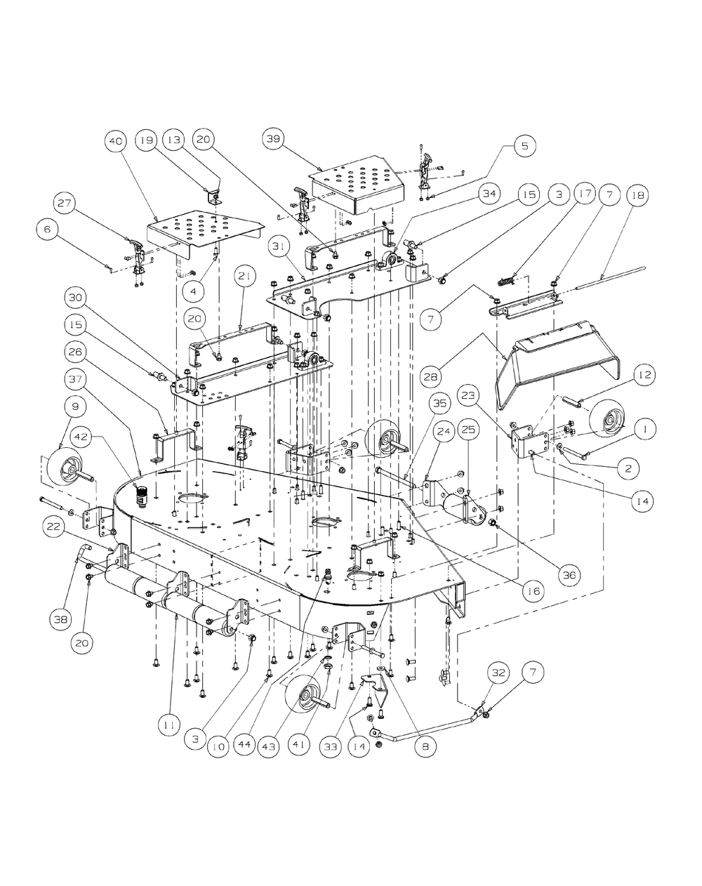 Fabricated Deck Assembly Diagram and Parts List for M54-KW 53AI8CTW750-23HP-OHV Cub Cadet Lawn Tractor